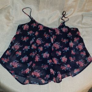 EUC Blue Flowy Crop Tank w/ Floral Pattern